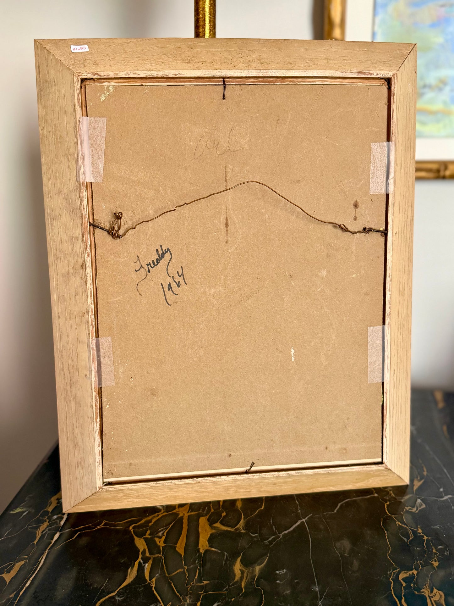 framed folk art flowers, signed Freddy 1964