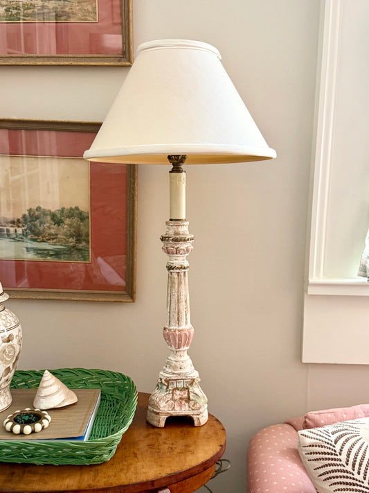 polychrome wood salvage lamp base