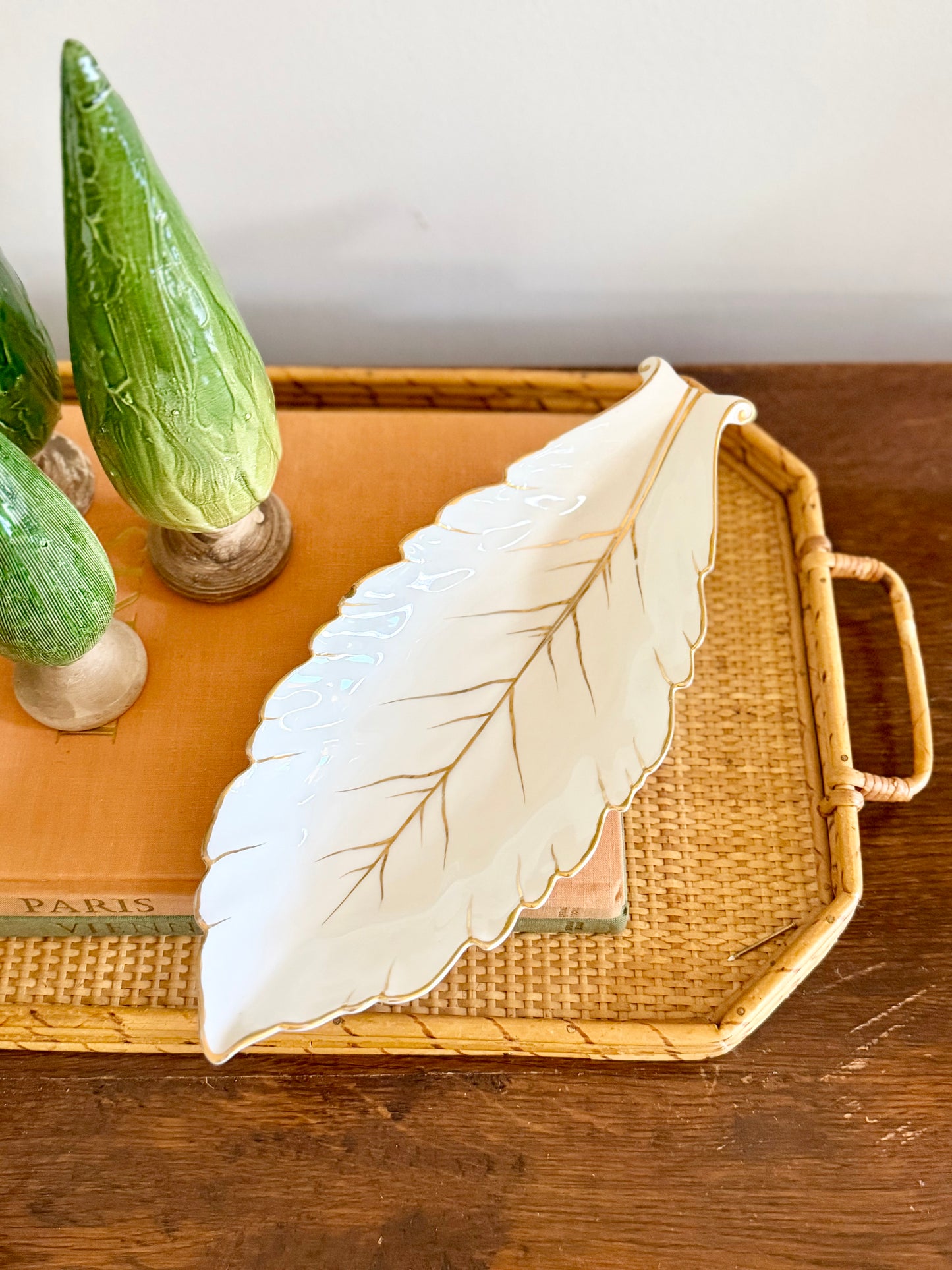 Noritake gold-gilt porcelain leaf dish