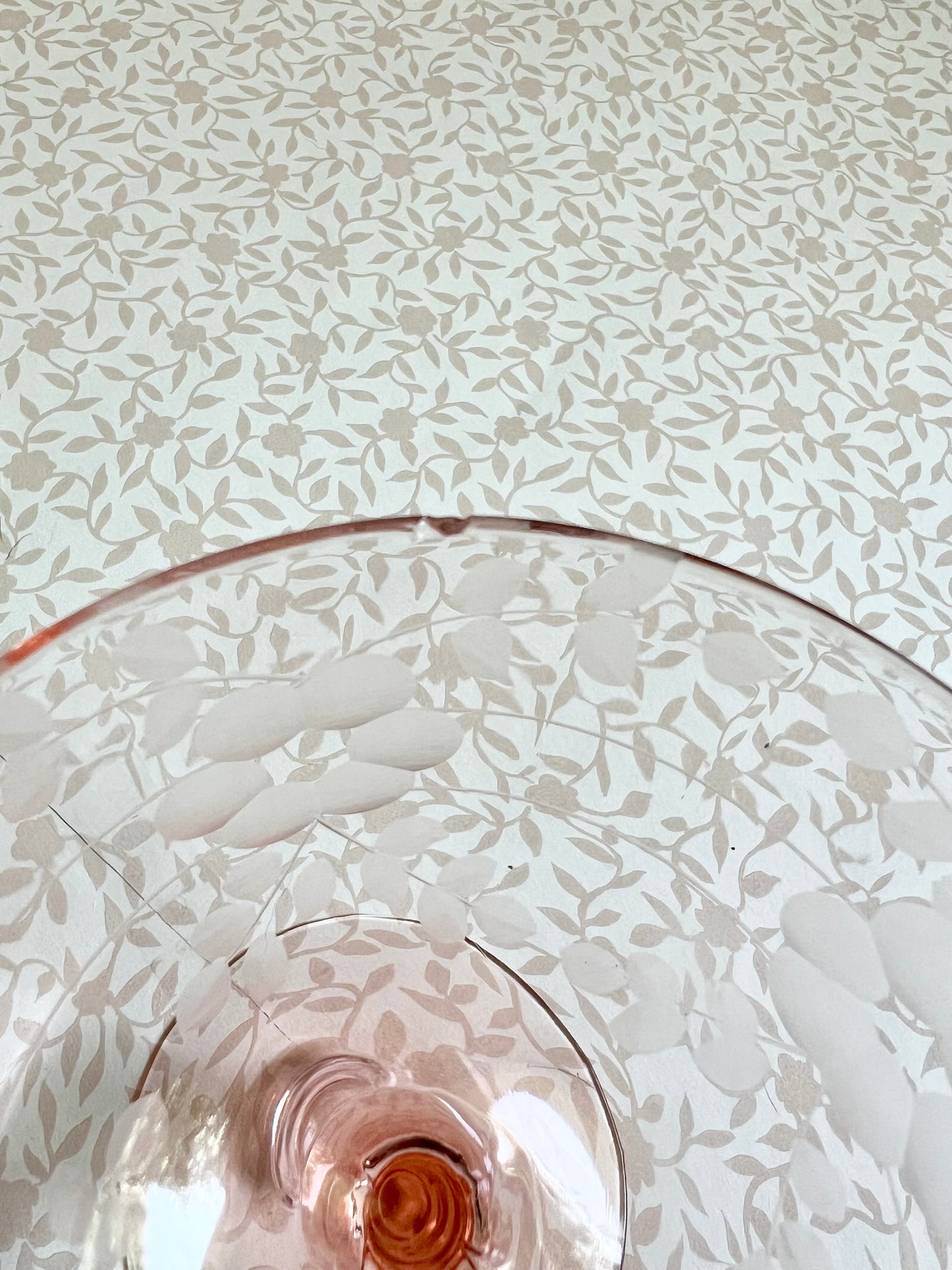 set of 6 etched pink depression glass coupes