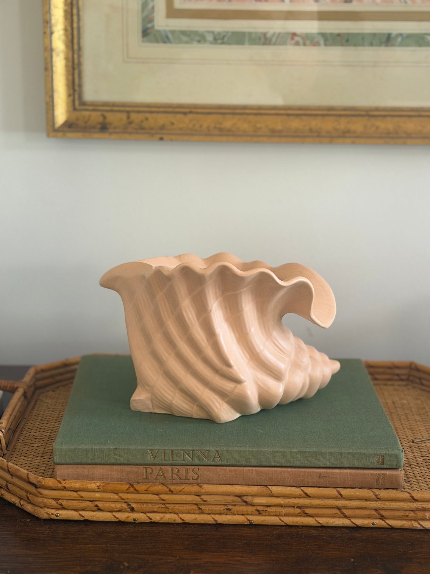 Pereiras Portugal pink conch shell ceramic planter