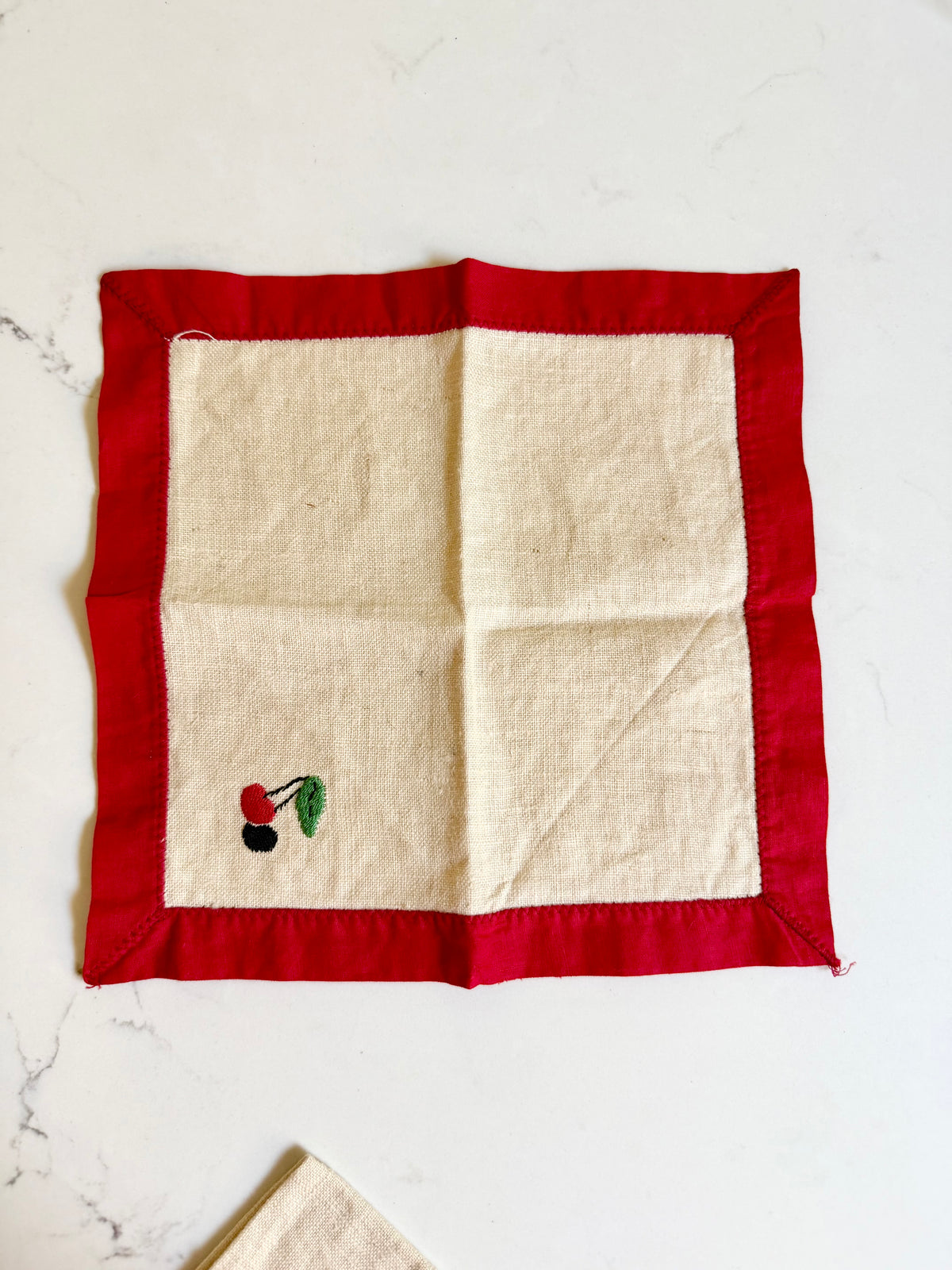 embroidered cherry cocktail napkins, set of 4