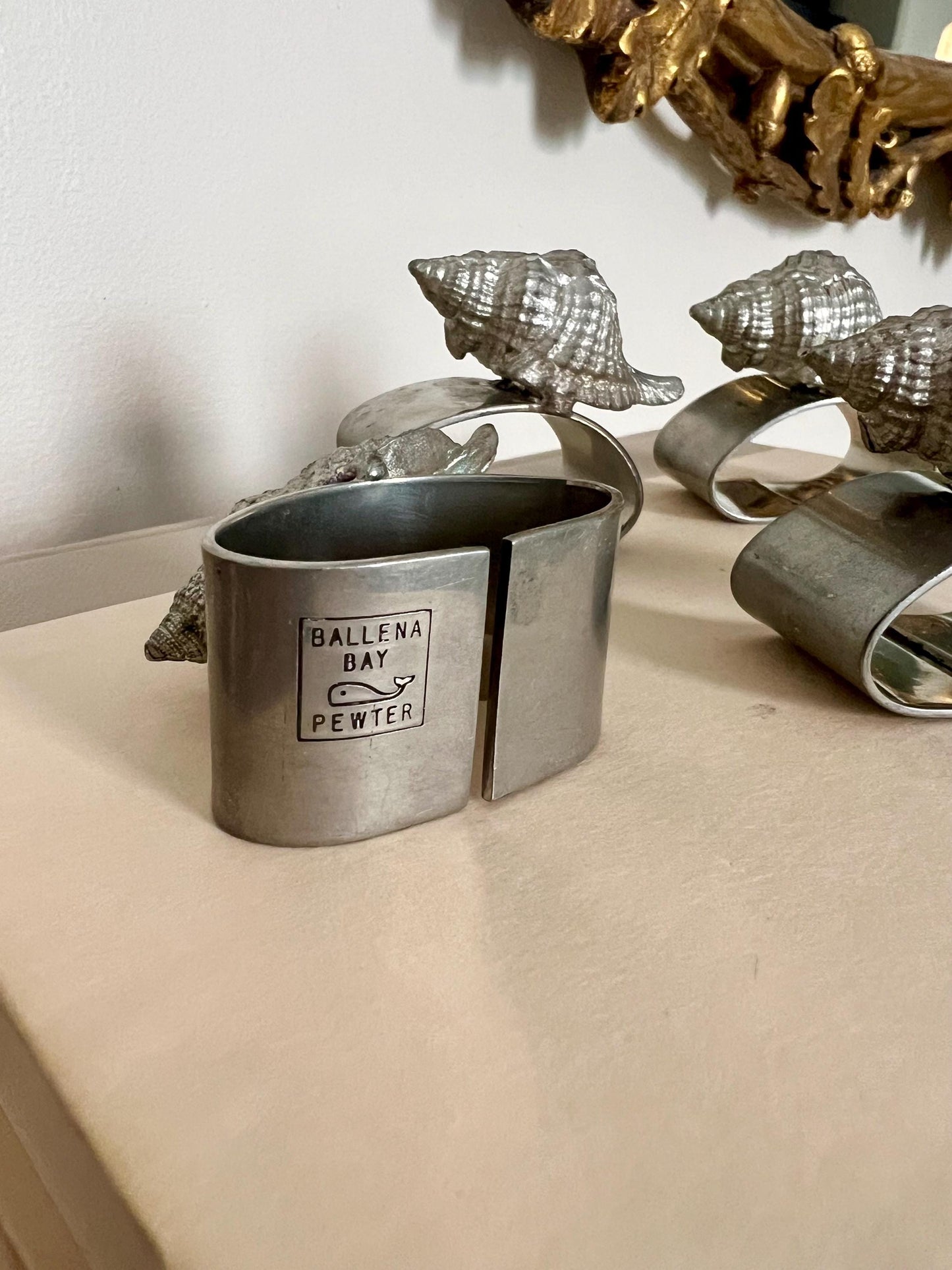 Ballena Bay pewter shell napkin rings, set of 4