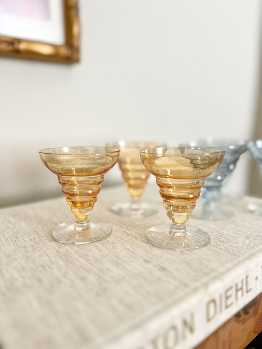 blue and orange iridescent tiered mini cocktail/cordial glasses, set of 6