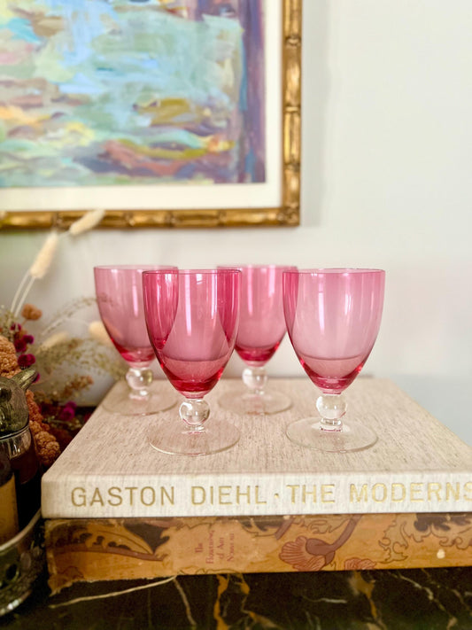 Crystal Cranberry Water Goblets — Set of 4 (10 oz)