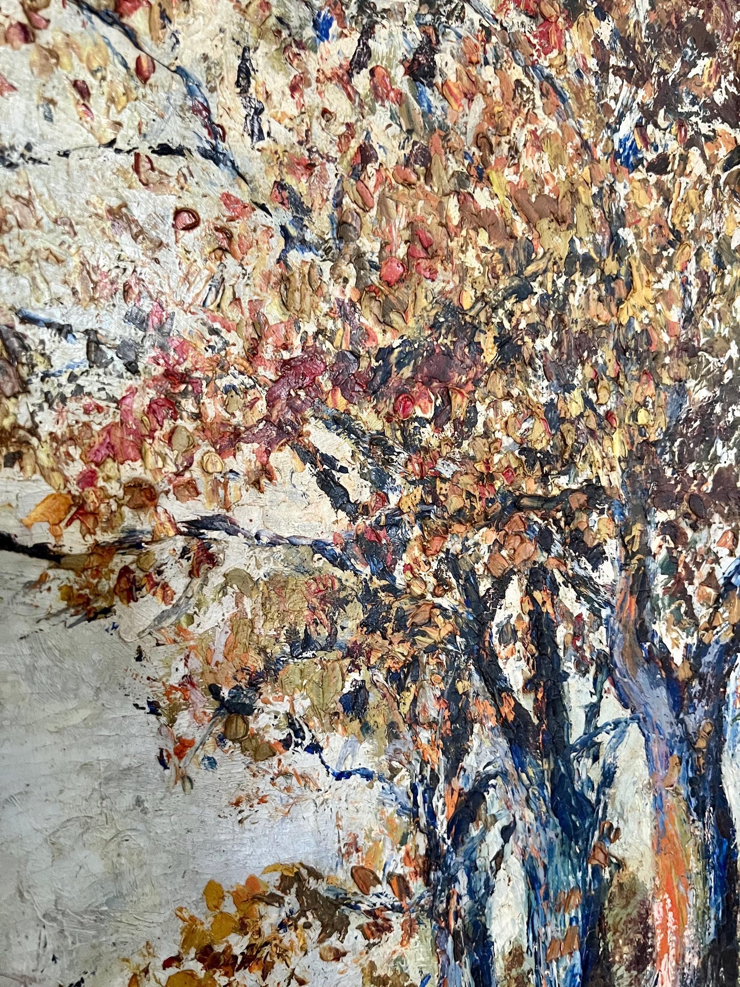oil painting of fall trees in gold gilt frame