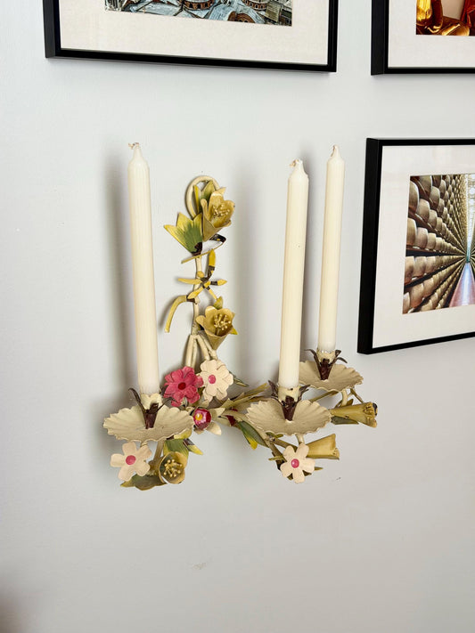 floral three-candle toleware sconce