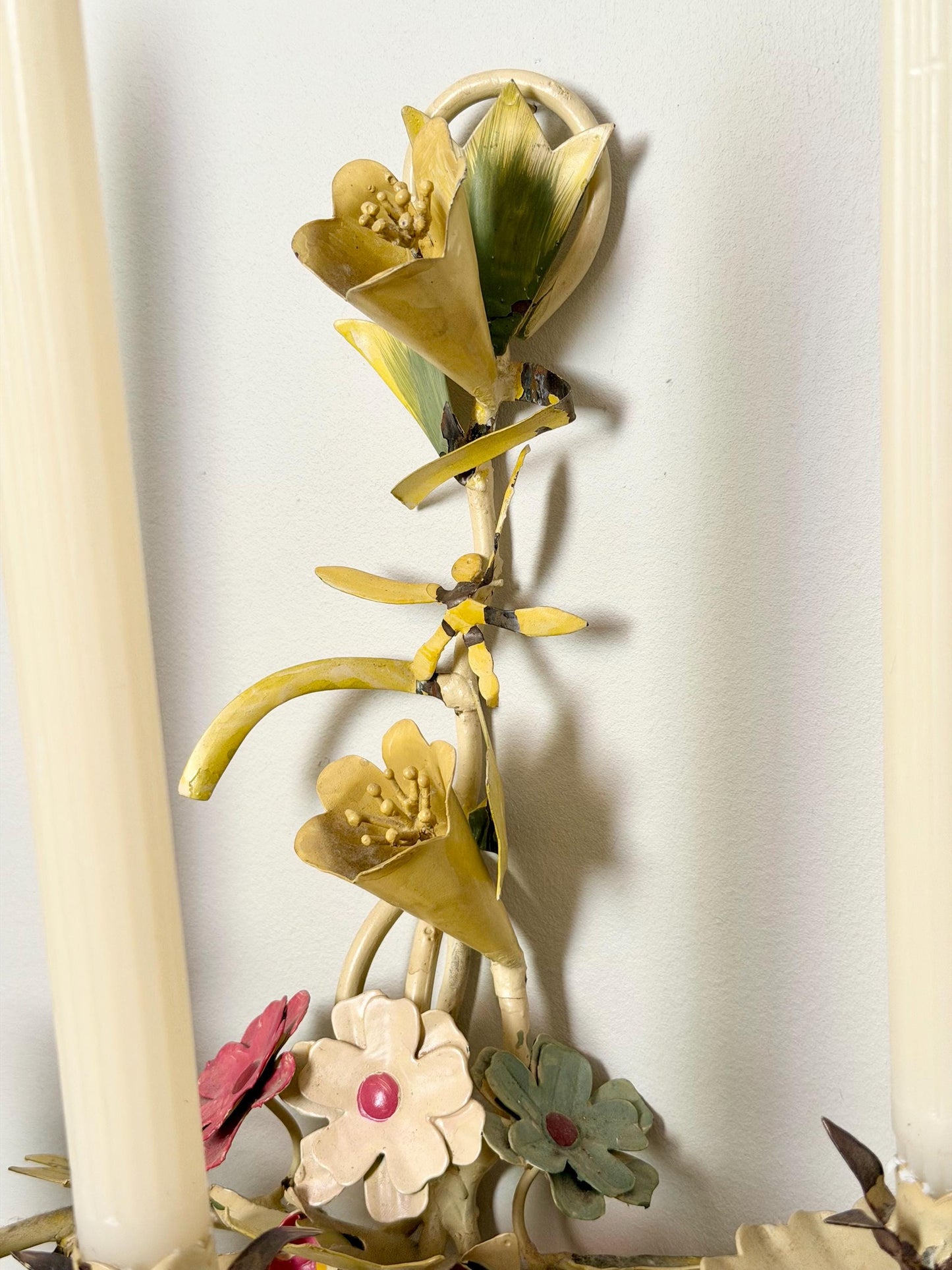 floral three-candle toleware sconce
