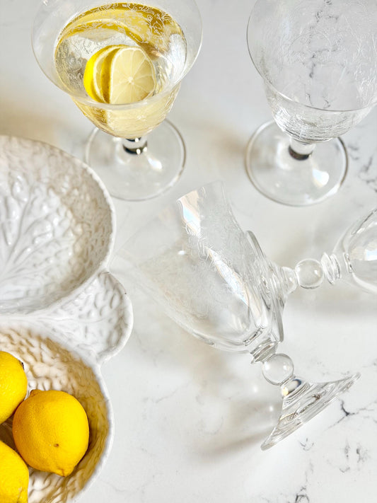 etched crystal water goblets, set of 4