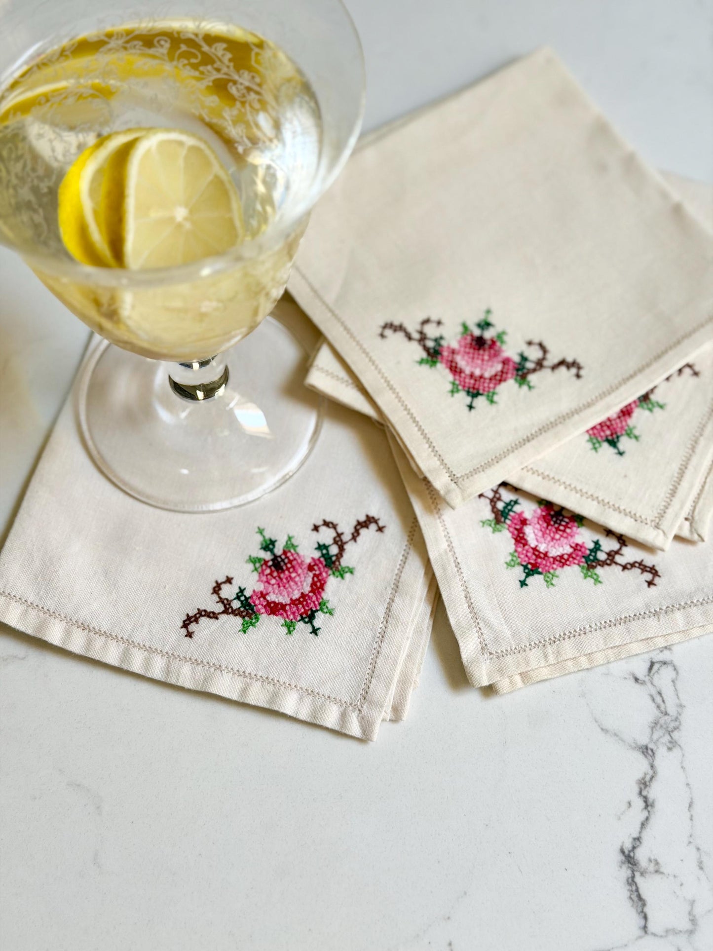 cross-stitch cocktail napkins, set of 4
