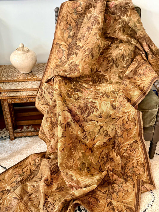 antique French Aubusson verdure tapestry in brown tones