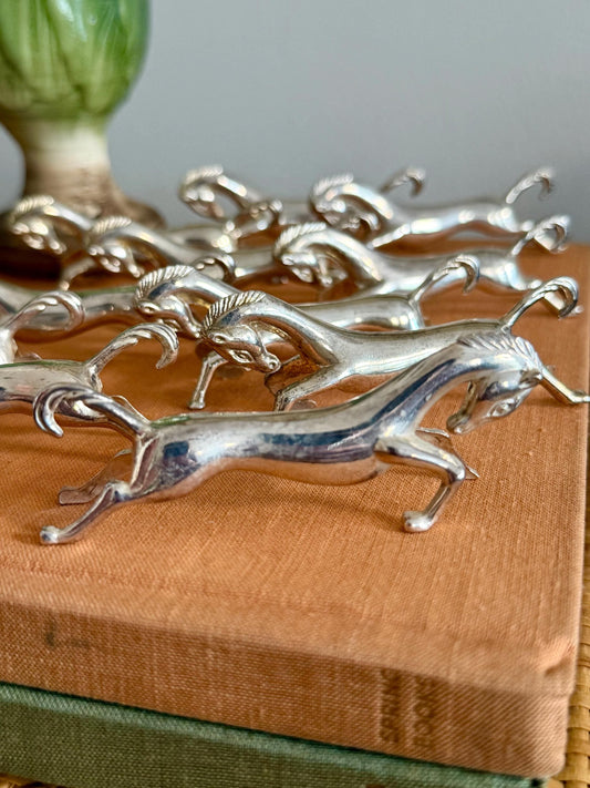 french silver-plate horse knife rests, set. of12