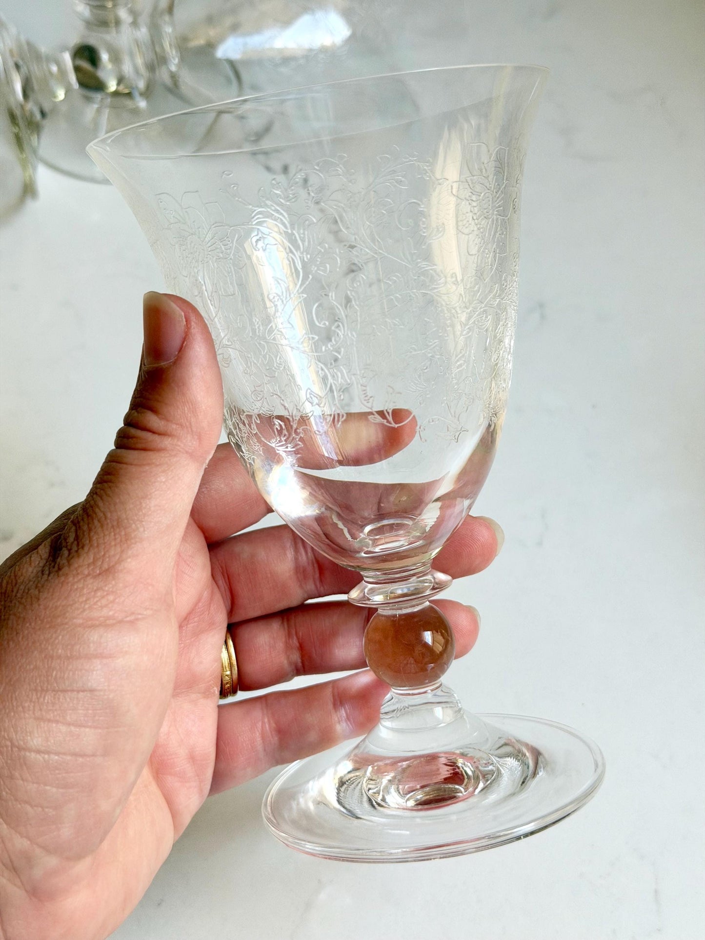 etched crystal water goblets, set of 4