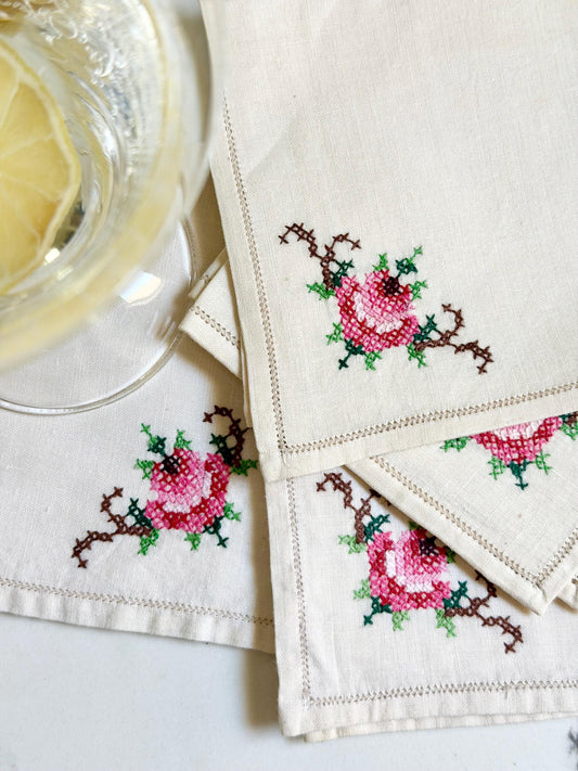 cross-stitch cocktail napkins, set of 4