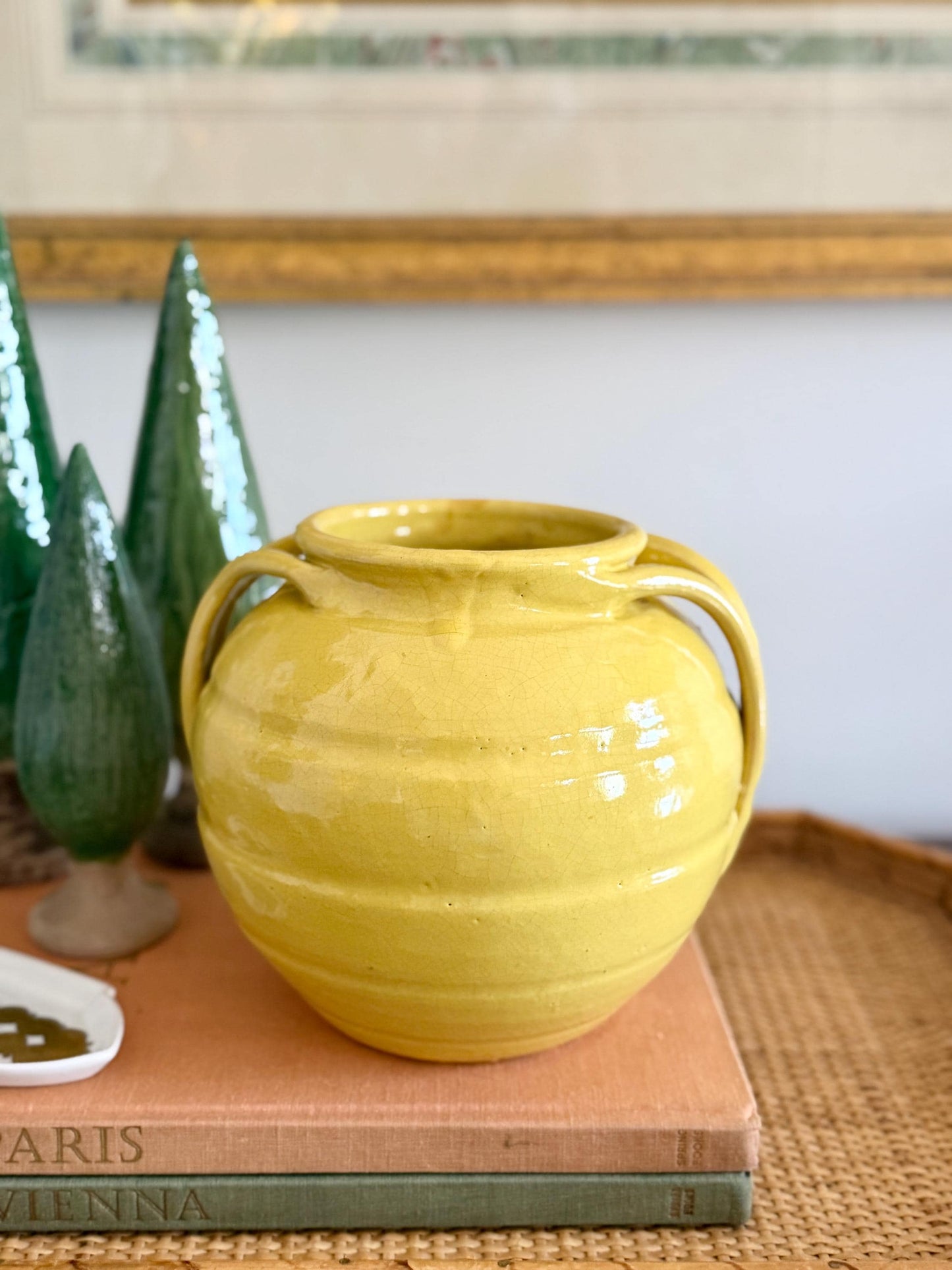 antique French yellow glazed crock