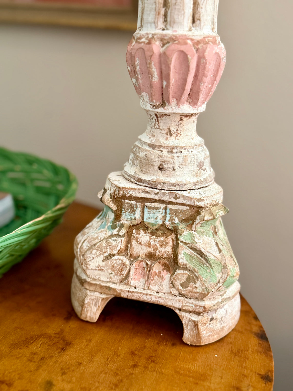polychrome wood salvage lamp base