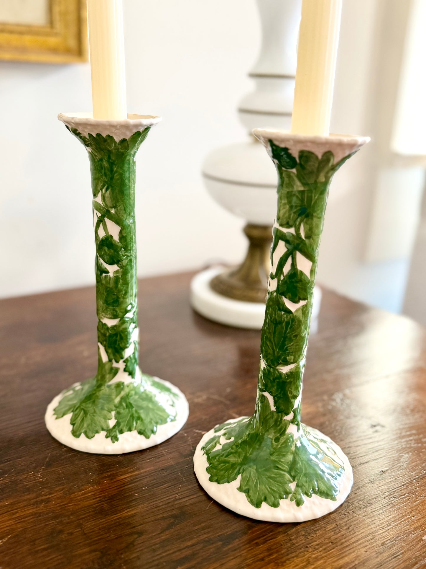 Bordallo Pinheiro ivy candlesticks holders, pair