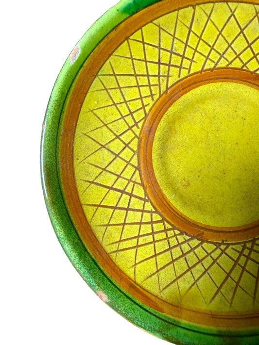 midcentury yellow Italian pottery plates, pair