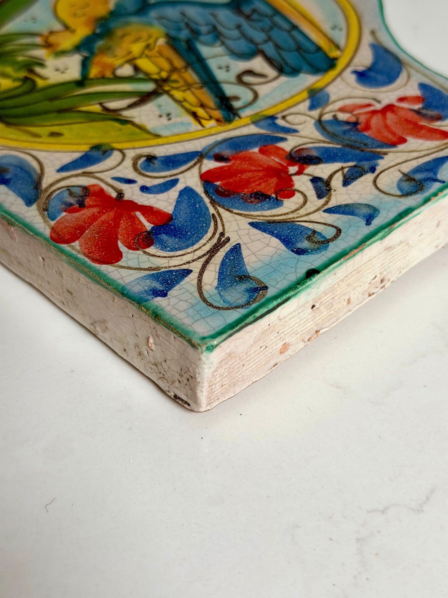 Vietri hand painted terracotta tile with blue bird