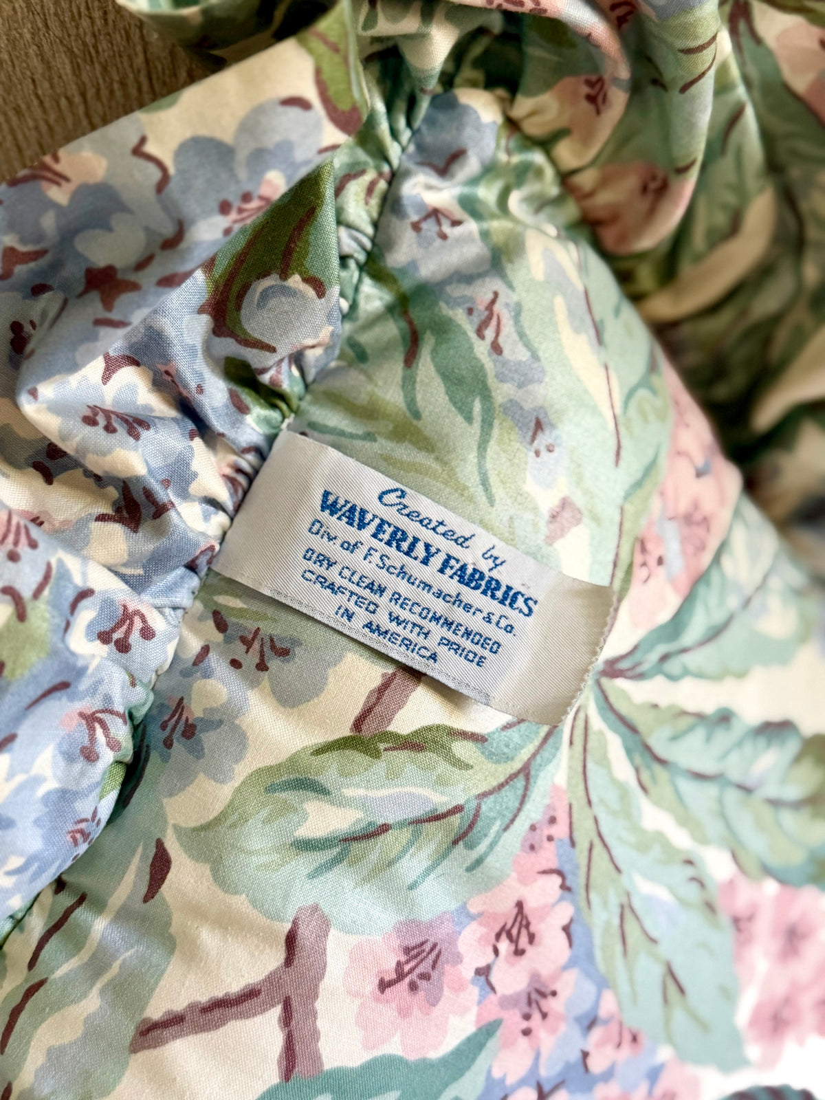 Waverly floral chintz pillow with ruffle trim