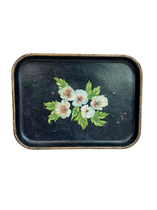 Hand-painted paper mâché tray with blue pansy