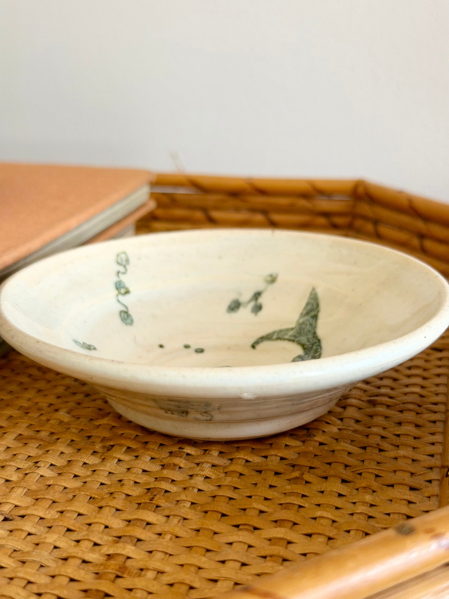 midcentury hand-thrown fish bowl, signed