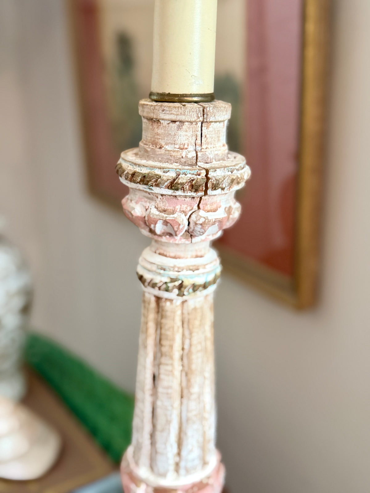 polychrome wood salvage lamp base