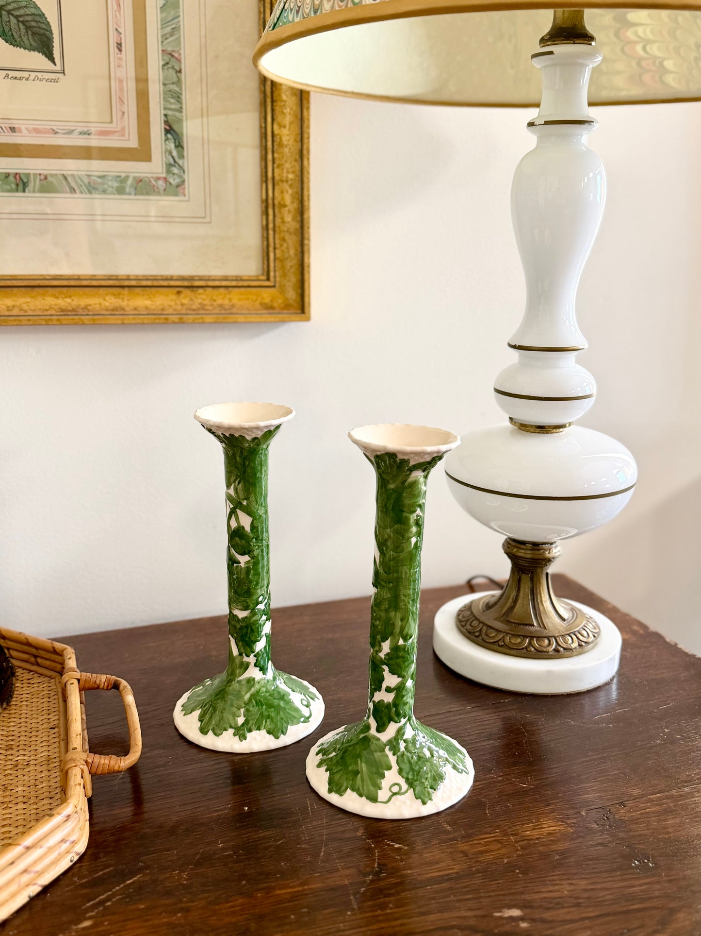 Bordallo Pinheiro ivy candlesticks holders, pair