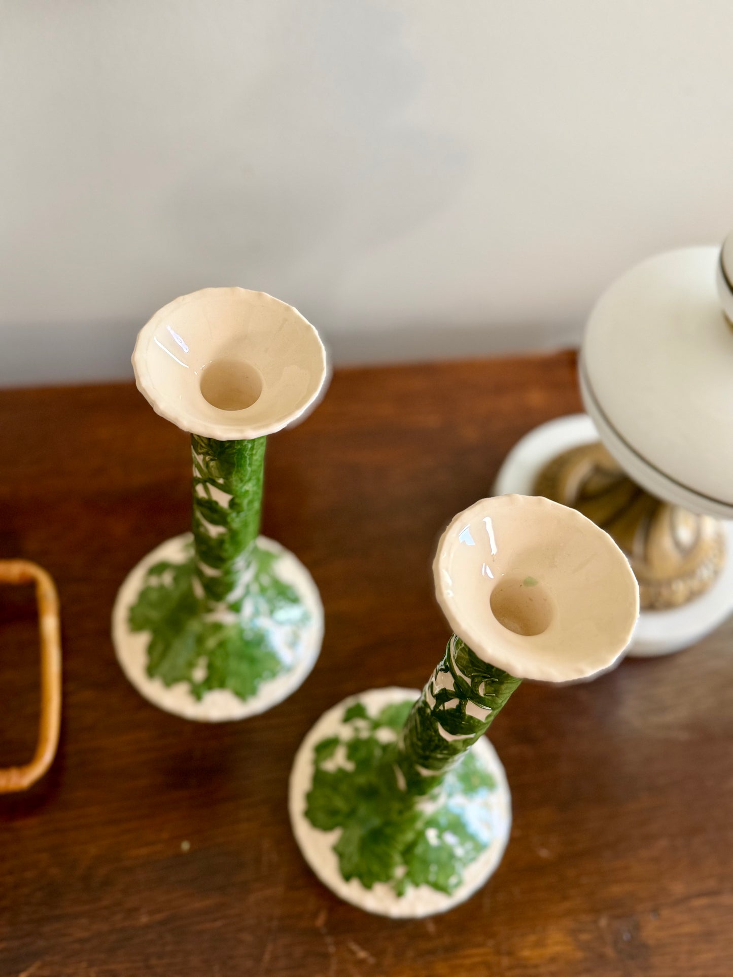 Bordallo Pinheiro ivy candlesticks holders, pair
