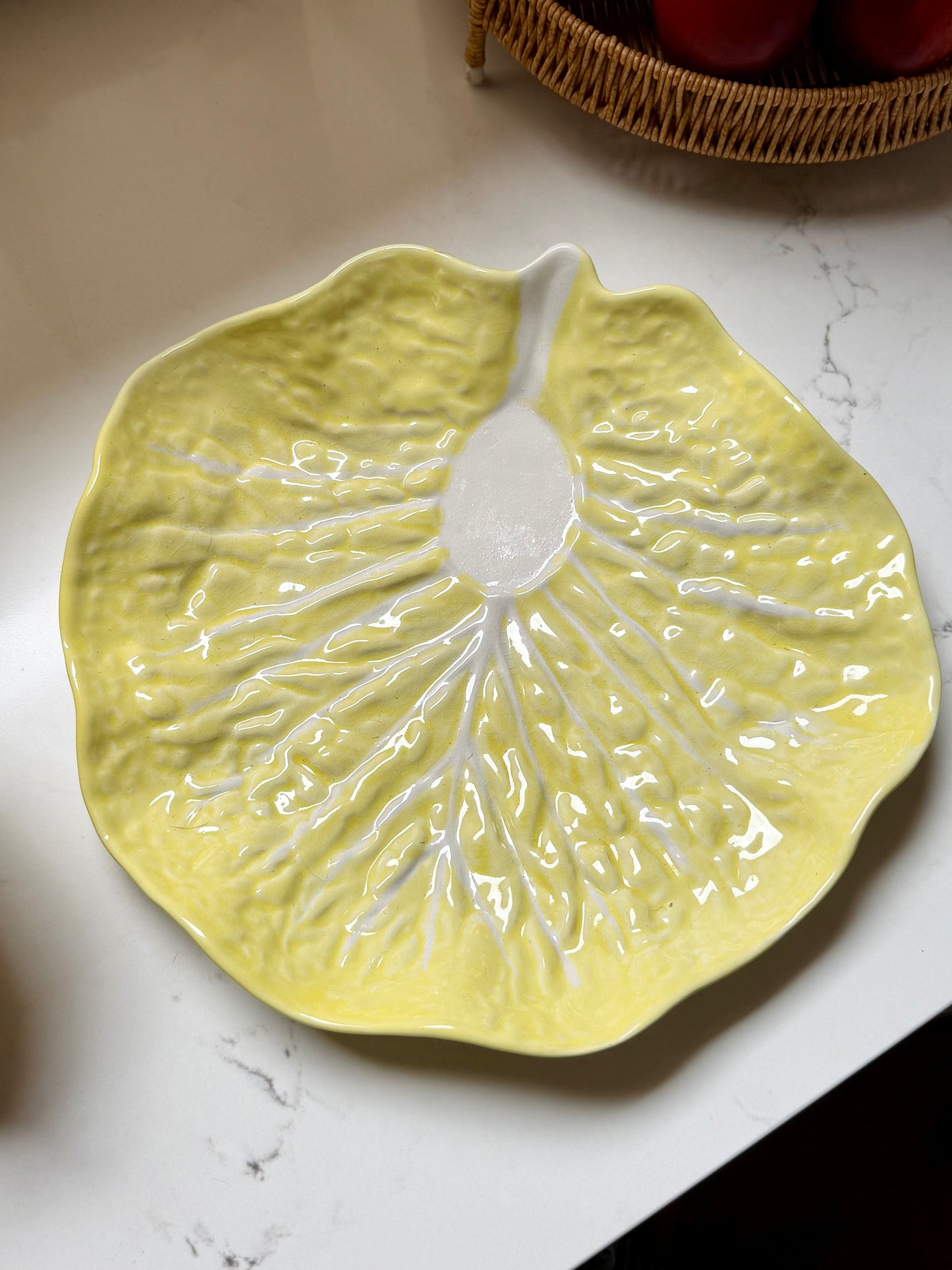 Secla yellow majolica cabbage chip and dip platter