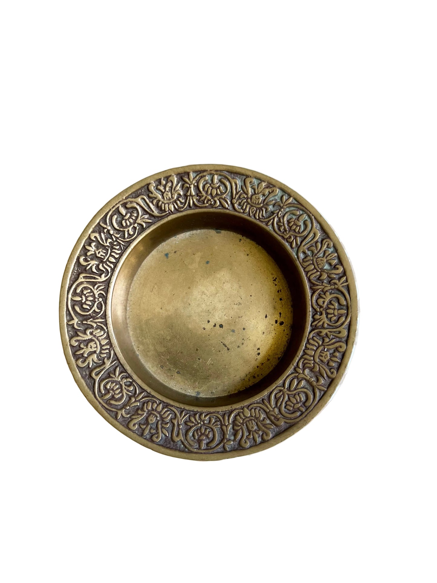 brass trinket dish with filigree detailed edge