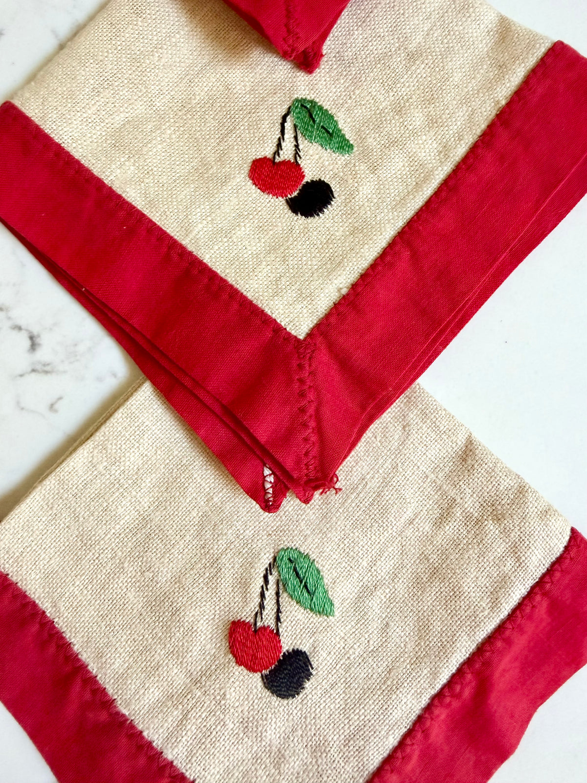 embroidered cherry cocktail napkins, set of 4