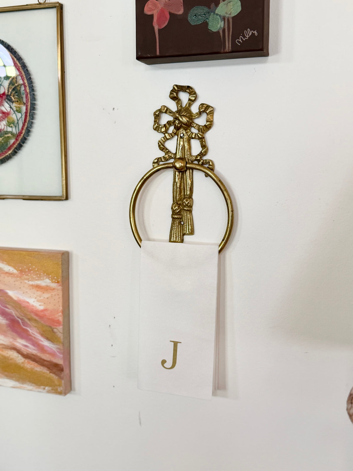 brass tassel and bow bathroom towel holder