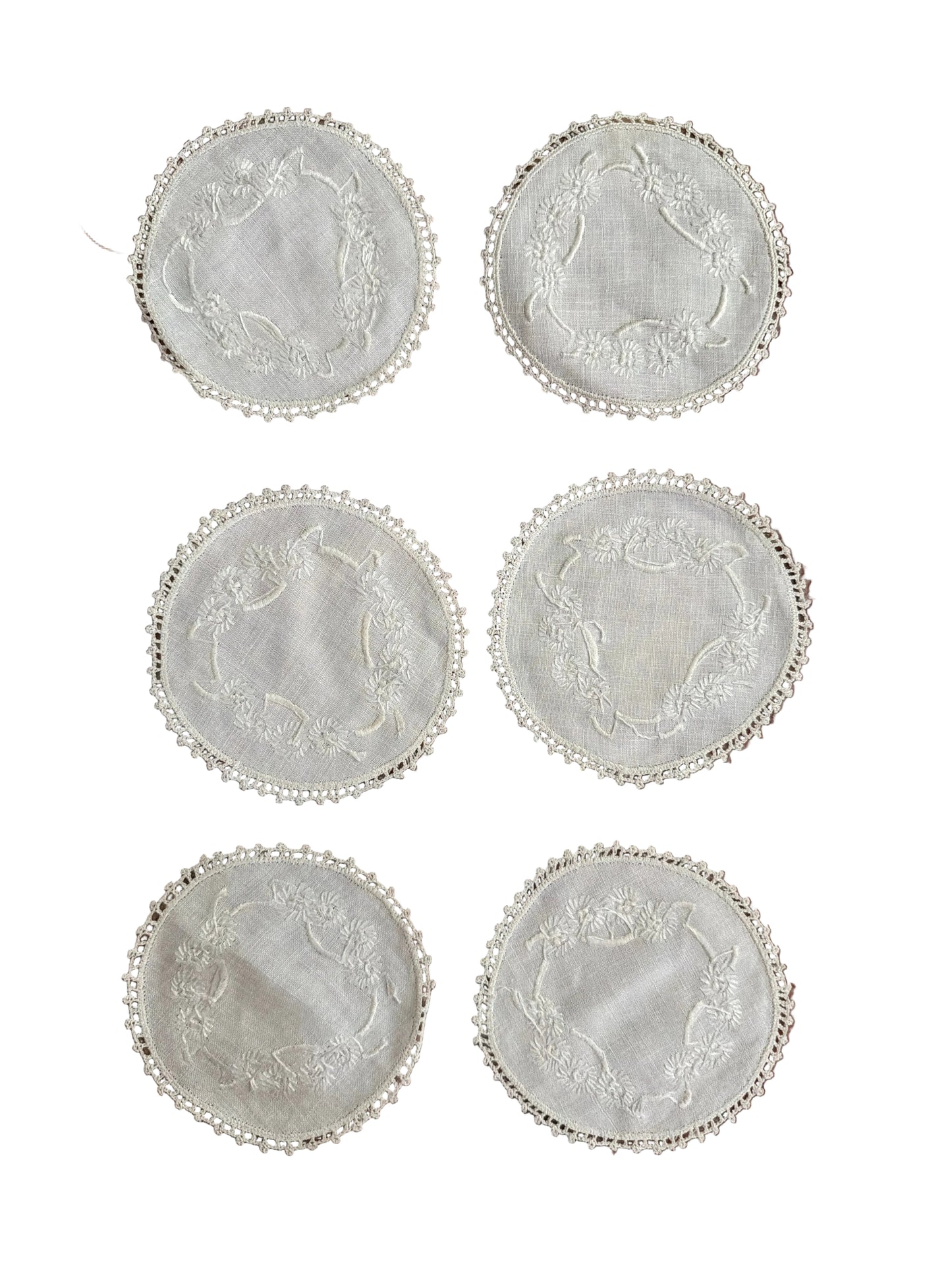 hand-embroidered floral linen coasters, set of 6