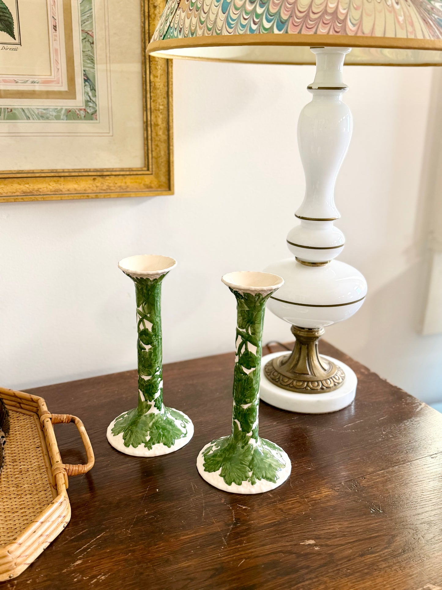Bordallo Pinheiro ivy candlesticks holders, pair