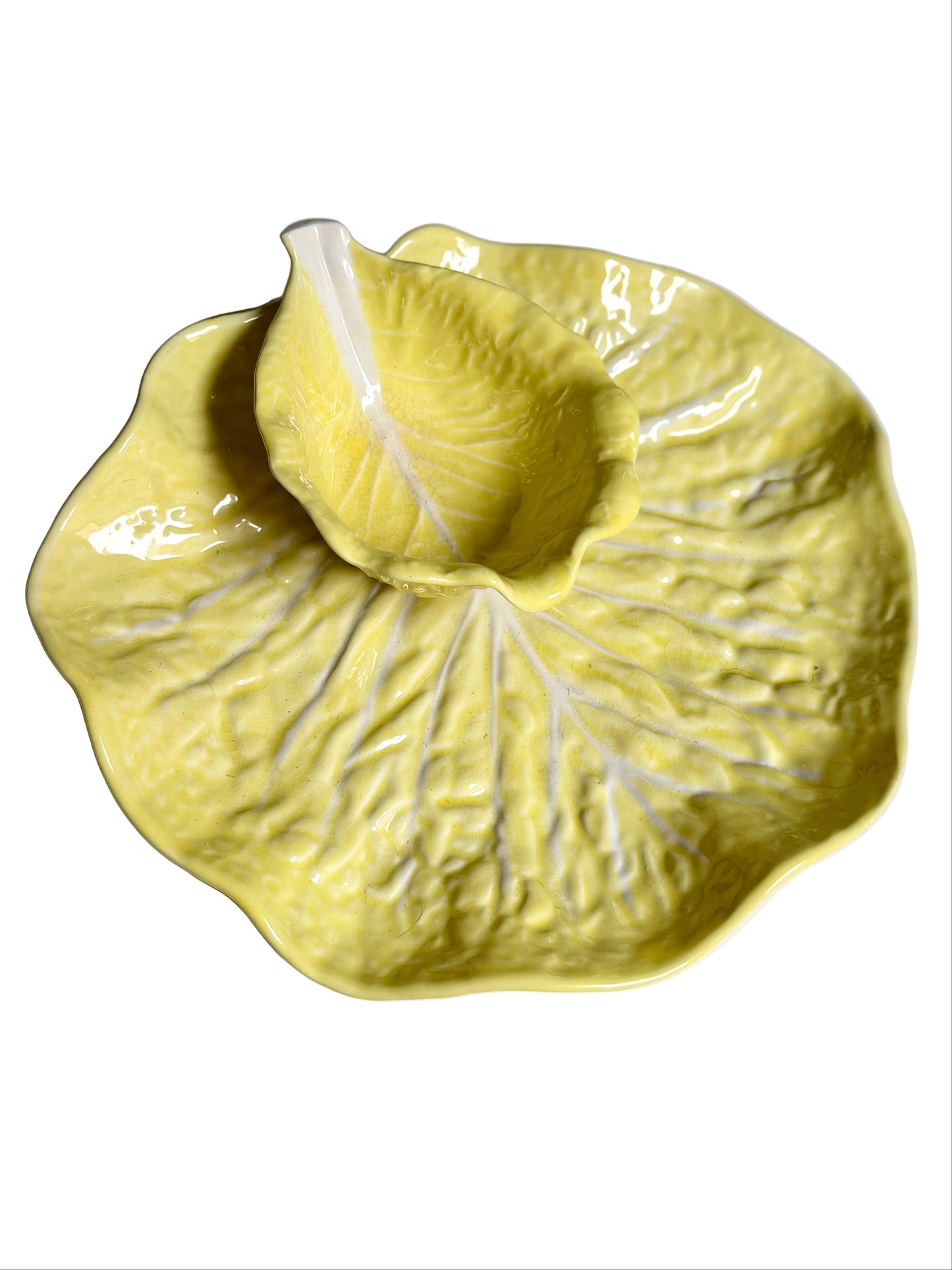 Secla yellow majolica cabbage chip and dip platter