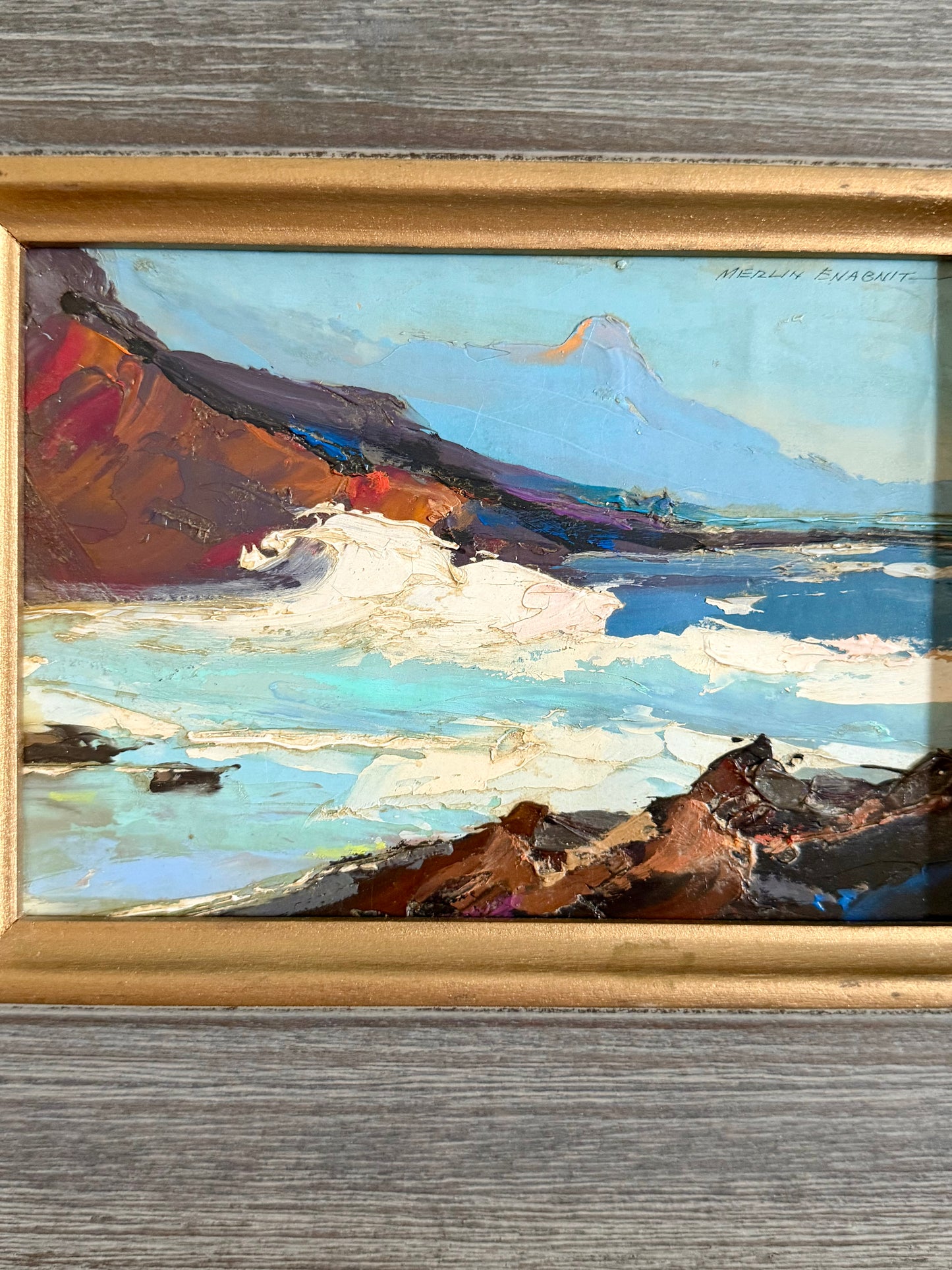 original oil seascape framed, signed Merlin Enabnit