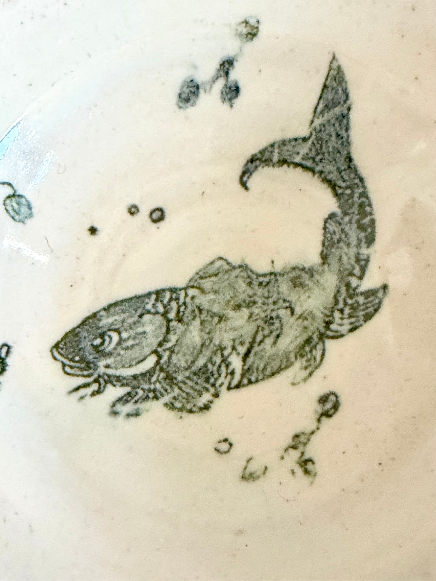 midcentury hand-thrown fish bowl, signed