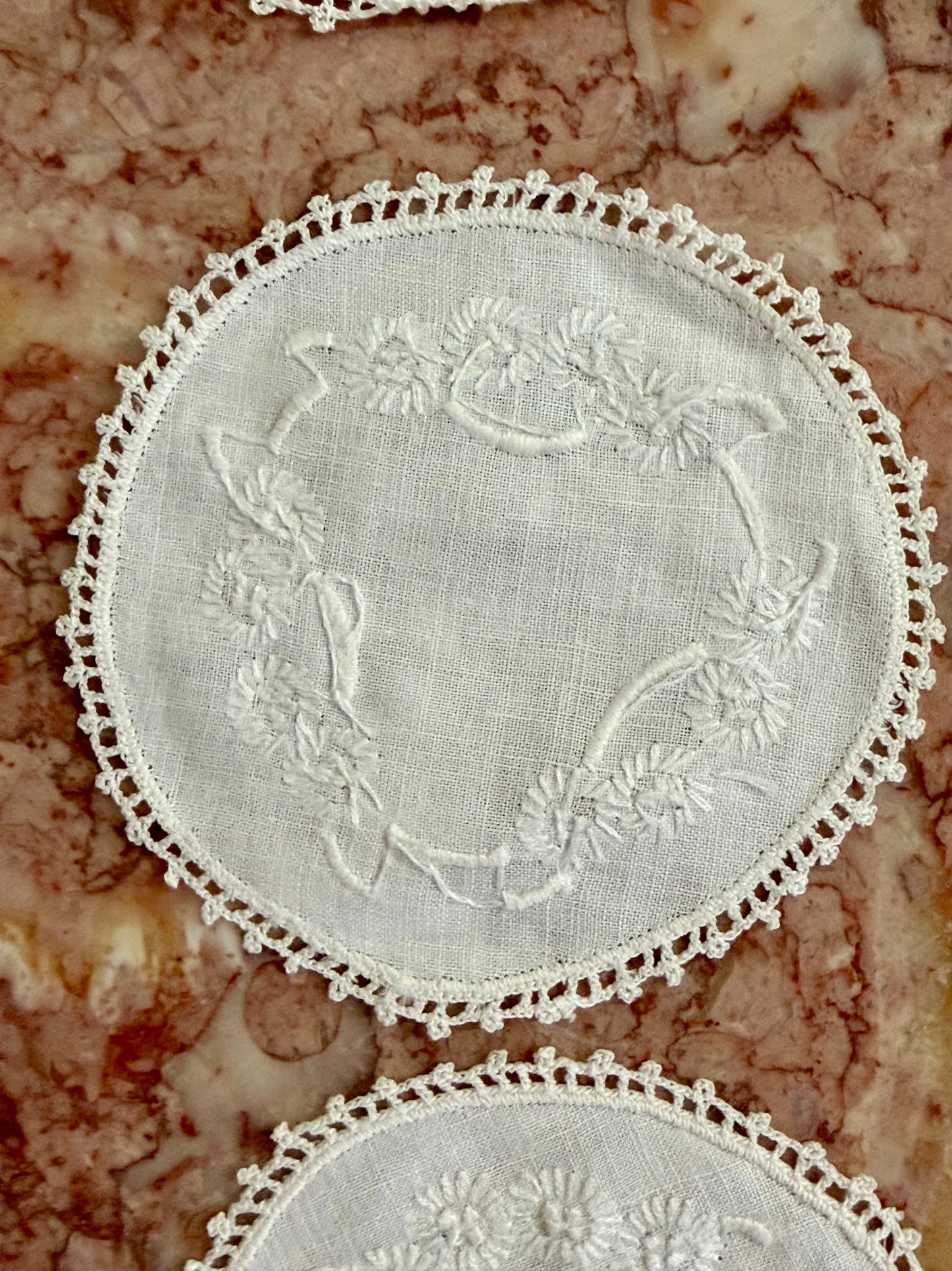 hand-embroidered floral linen coasters, set of 6