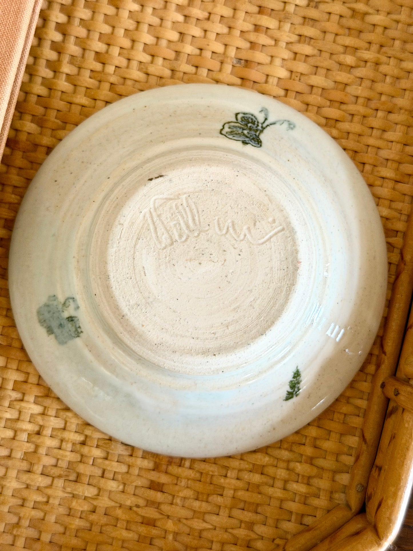 midcentury hand-thrown fish bowl, signed