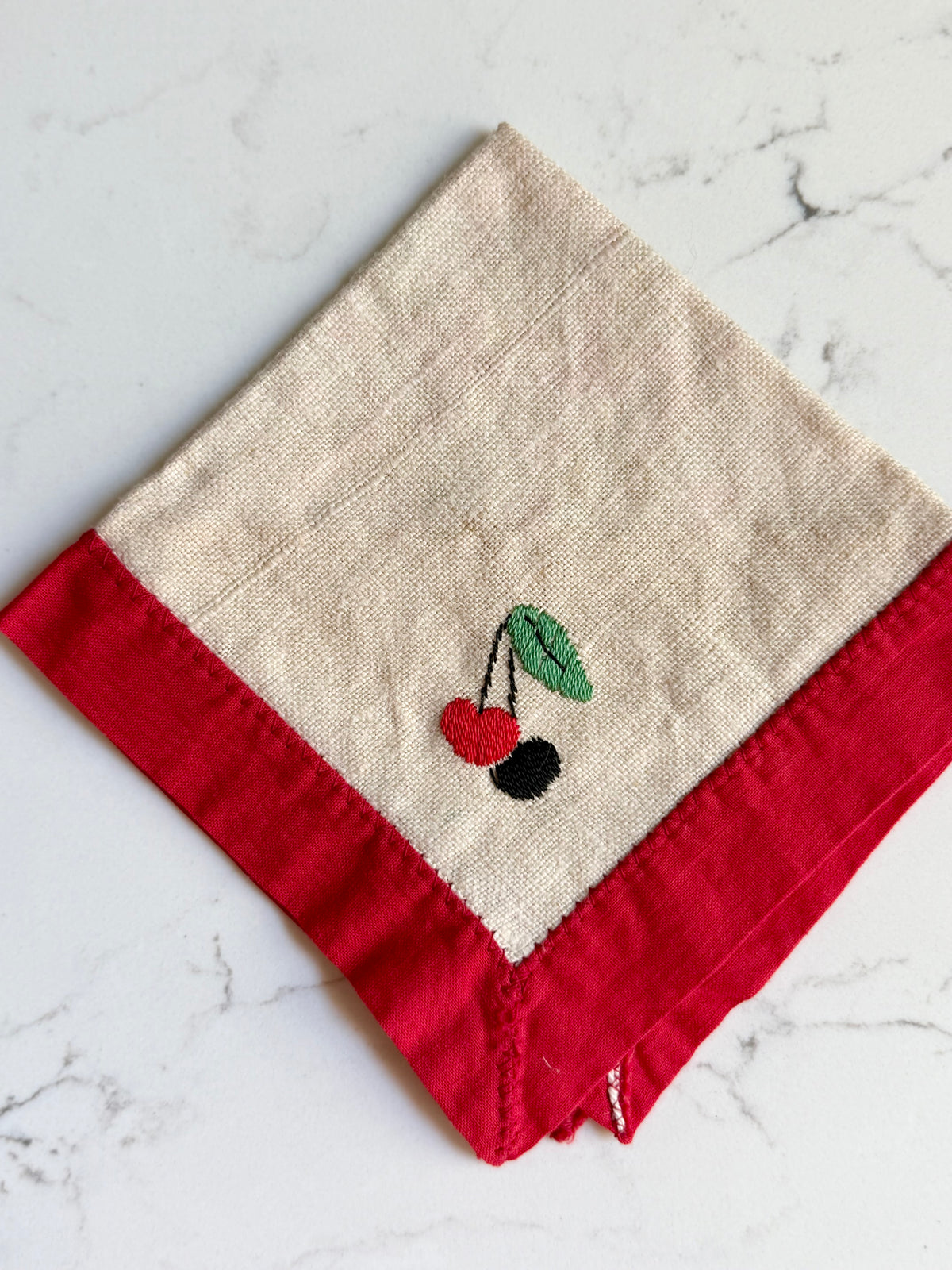 embroidered cherry cocktail napkins, set of 4
