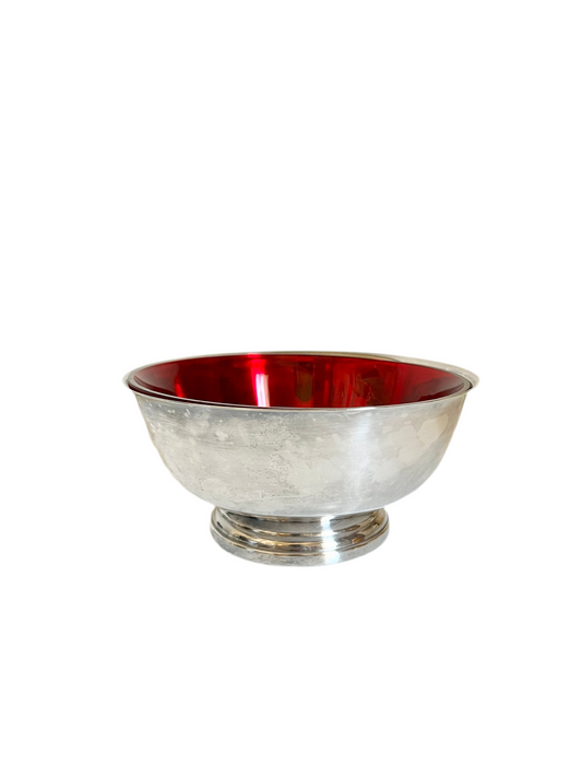Vintage Gorham silver plate bowl with red glass insert