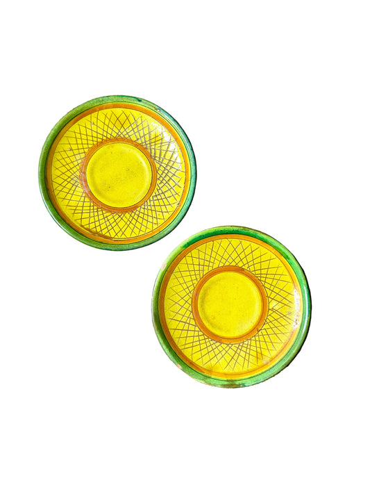midcentury yellow Italian pottery plates, pair