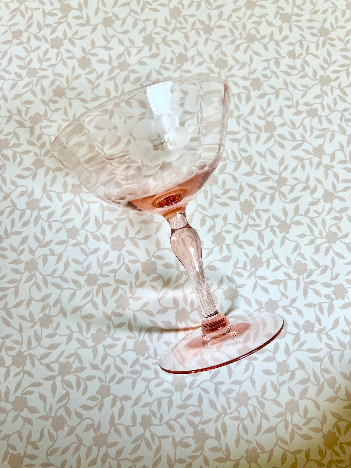 set of 6 etched pink depression glass coupes
