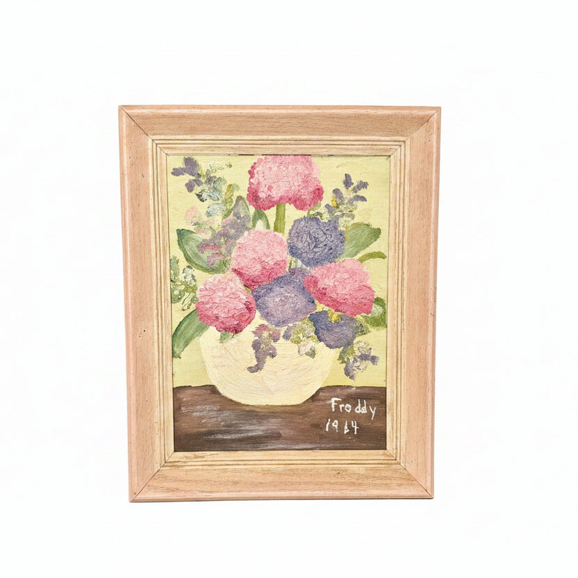 framed folk art flowers, signed Freddy 1964