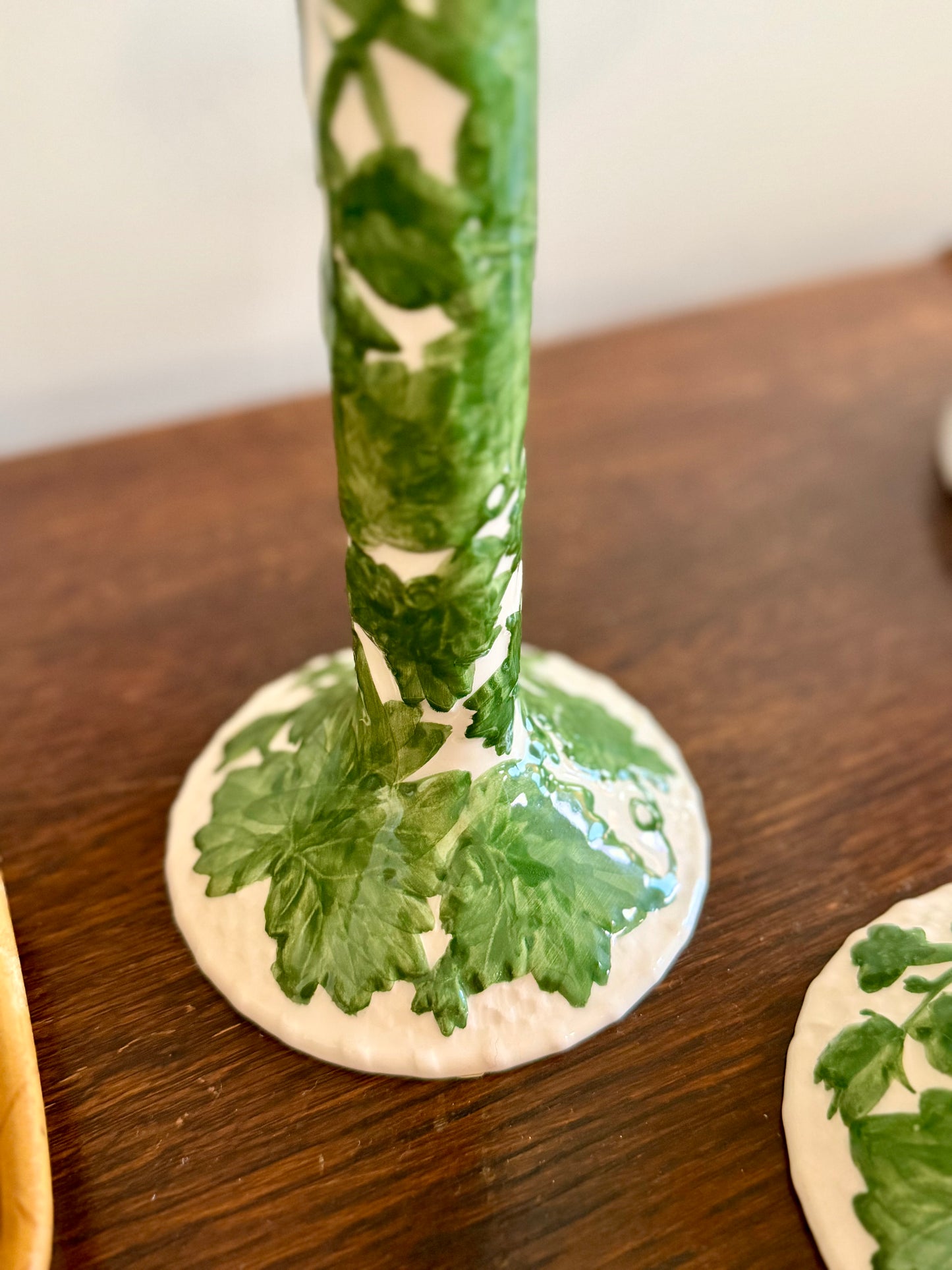 Bordallo Pinheiro ivy candlesticks holders, pair