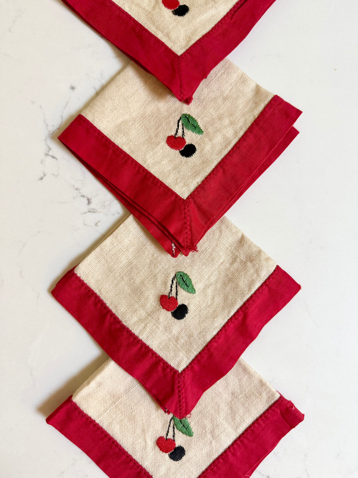 embroidered cherry cocktail napkins, set of 4