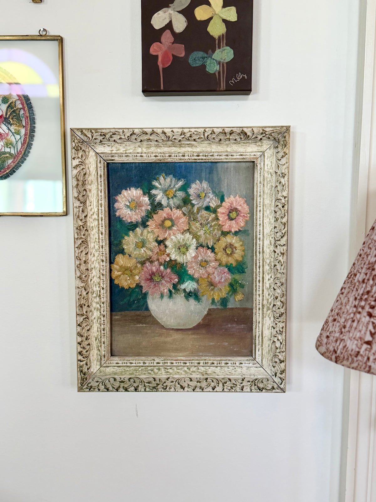 still life of chrysanthemums in a white vase