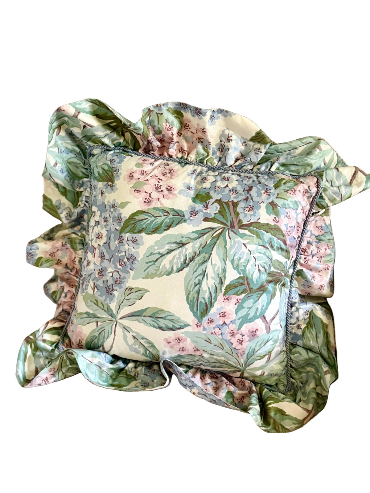 Waverly floral chintz pillow with ruffle trim