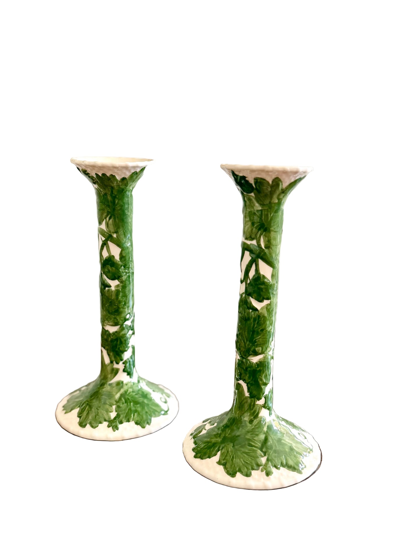 Bordallo Pinheiro ivy candlesticks holders, pair